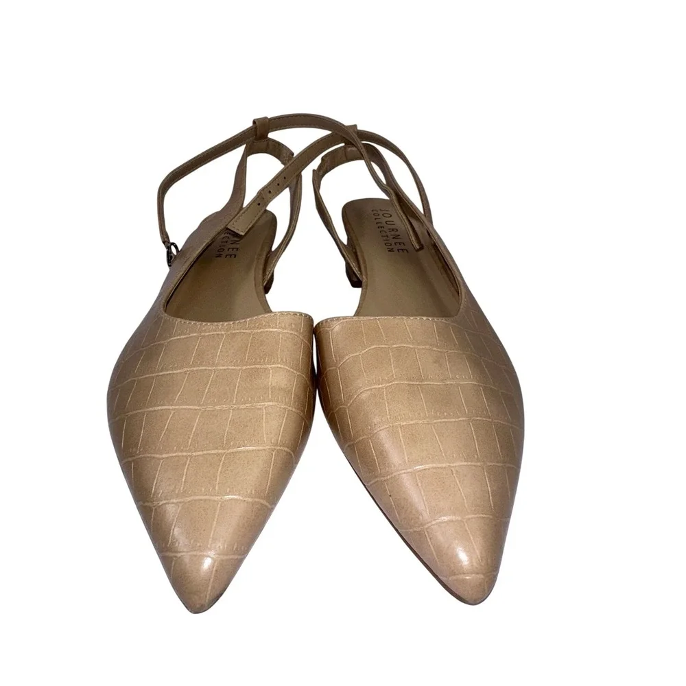 Journee Collection Tan Women's‎ Faux Crocskin Dress Shoe Slingback 9.5Wide